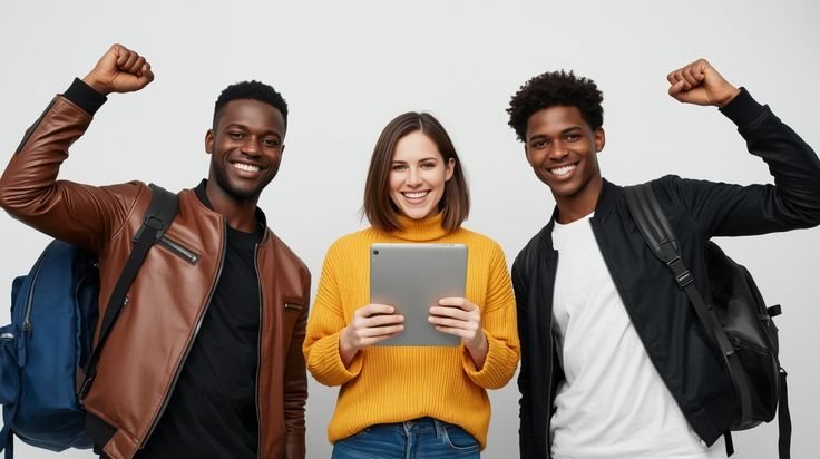 Trois étudiants d'horizons différents célèbrent leur réussite